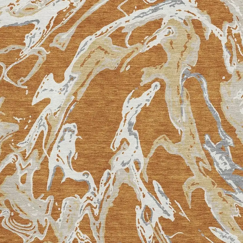 Copper Gray And Ivory Abstract Washable Area Rug With UV Protection Photo 2