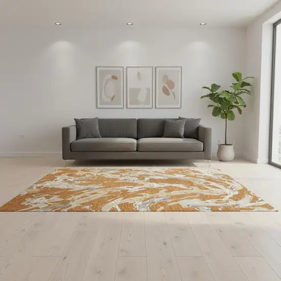 Copper Gray And Ivory Abstract Washable Area Rug With UV Protection Photo 2