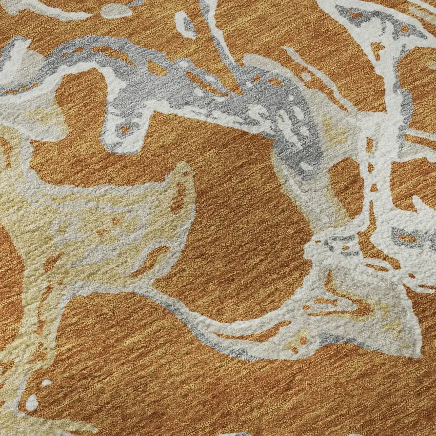 Copper Gray And Ivory Abstract Washable Area Rug With UV Protection Photo 9