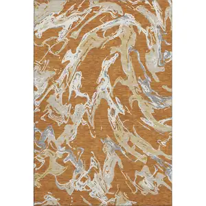 Photo of Copper Gray And Ivory Abstract Washable Area Rug With UV Protection