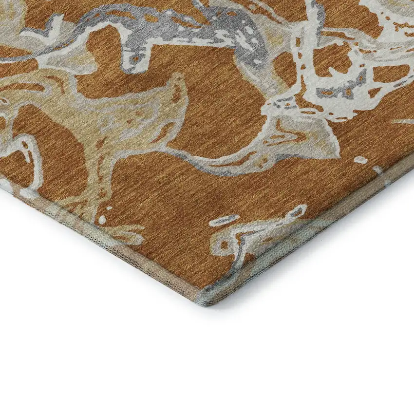 Copper Gray And Ivory Abstract Washable Area Rug With UV Protection Photo 6