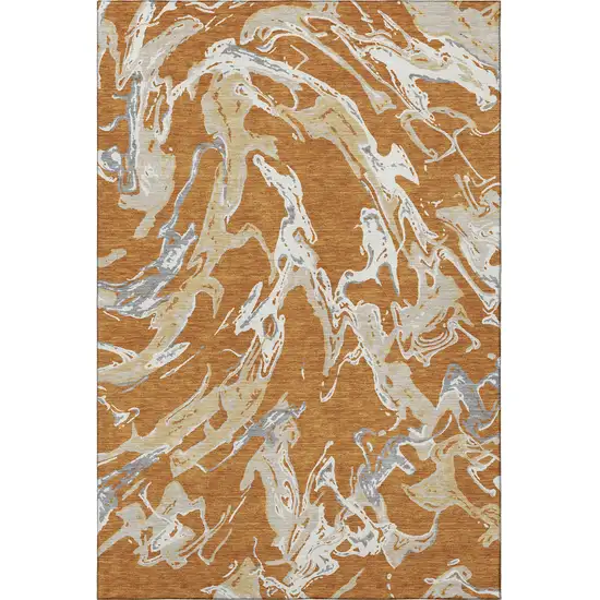 Copper Gray And Ivory Abstract Washable Area Rug With UV Protection Photo 2