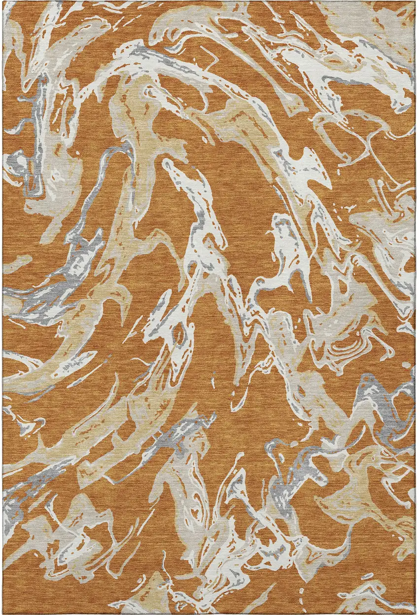 Copper Gray And Ivory Abstract Washable Area Rug With UV Protection Photo 3