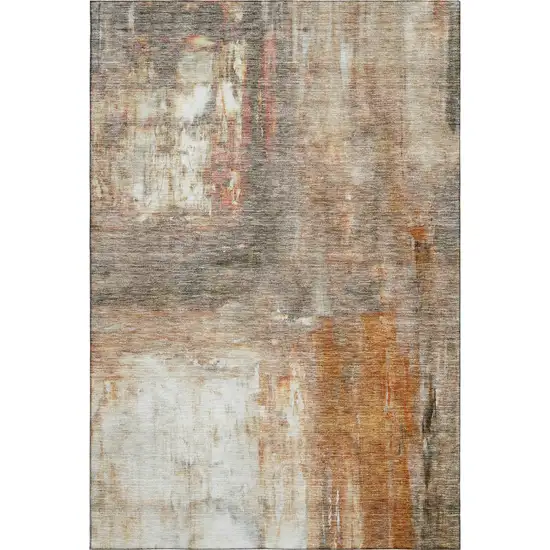 Copper Gray And Ivory Abstract Washable Area Rug With UV Protection Photo 3