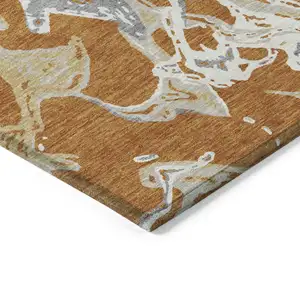 Photo of Copper Gray And Ivory Abstract Washable Indoor Outdoor Area Rug
