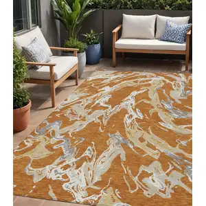 Photo of Copper Gray And Ivory Abstract Washable Indoor Outdoor Area Rug