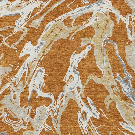 Copper Gray And Ivory Abstract Washable Indoor Outdoor Area Rug Photo 6