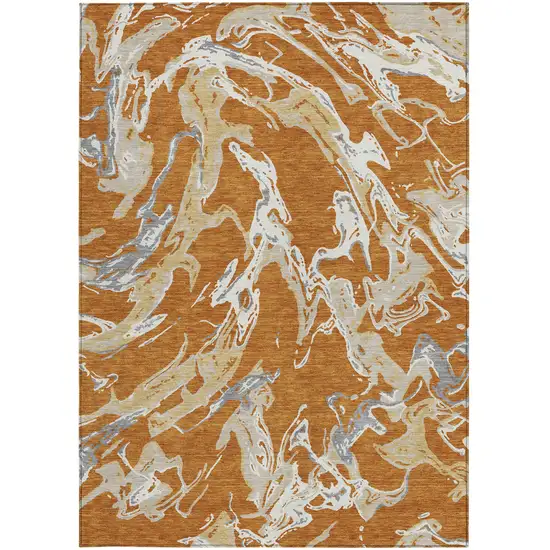 Copper Gray And Ivory Abstract Washable Indoor Outdoor Area Rug Photo 8