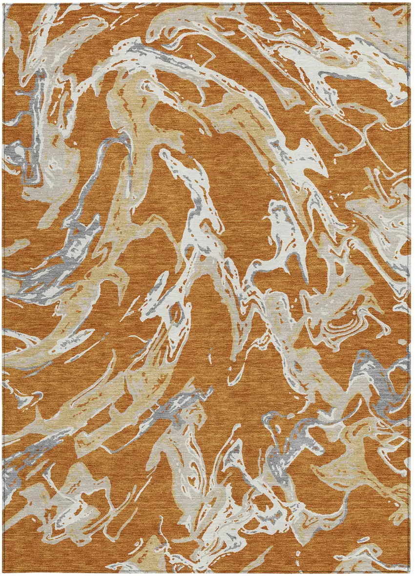 Copper Gray And Ivory Abstract Washable Indoor Outdoor Area Rug Photo 8