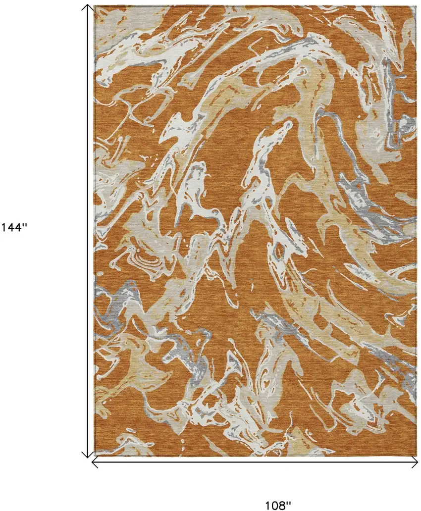 Copper Gray And Ivory Abstract Washable Indoor Outdoor Area Rug Photo 3