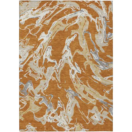 Copper Gray And Ivory Abstract Washable Indoor Outdoor Area Rug Photo 2