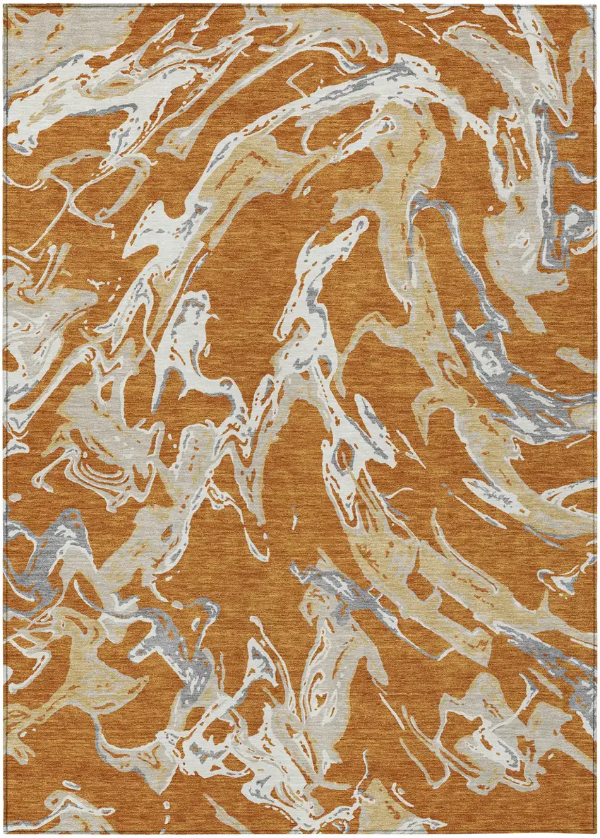 Copper Gray And Ivory Abstract Washable Indoor Outdoor Area Rug Photo 2