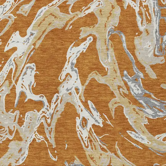 Copper Gray And Ivory Abstract Washable Indoor Outdoor Area Rug Photo 6