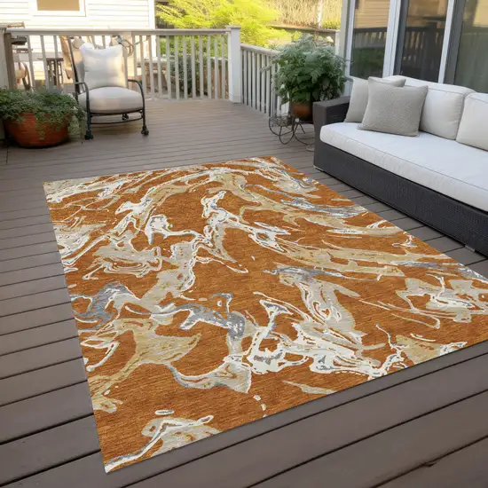 Copper Gray And Ivory Abstract Washable Indoor Outdoor Area Rug Photo 9