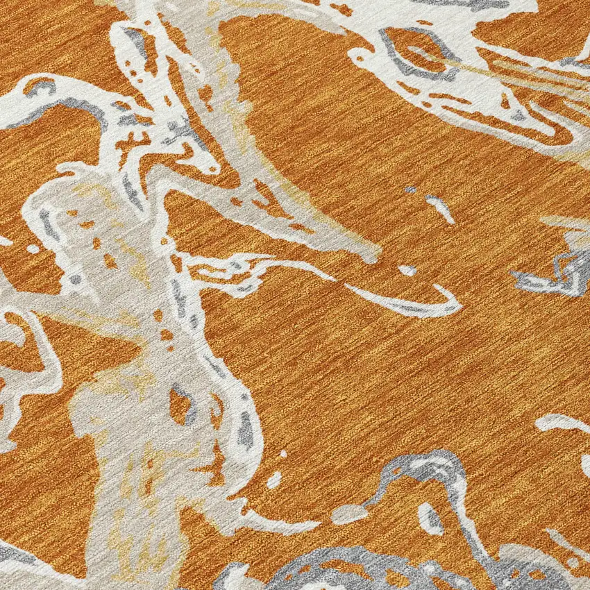 Copper Gray And Ivory Abstract Washable Indoor Outdoor Area Rug Photo 7