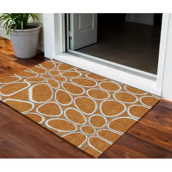 Copper Gray And Ivory Abstract Washable Indoor Outdoor Area Rug Photo 1