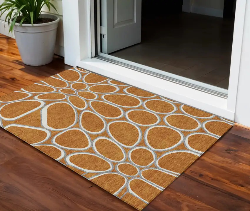 Copper Gray And Ivory Abstract Washable Indoor Outdoor Area Rug Photo 1