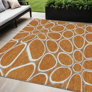 Photo of Copper Gray And Ivory Abstract Washable Indoor Outdoor Area Rug
