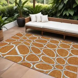 Photo of Copper Gray And Ivory Abstract Washable Indoor Outdoor Area Rug