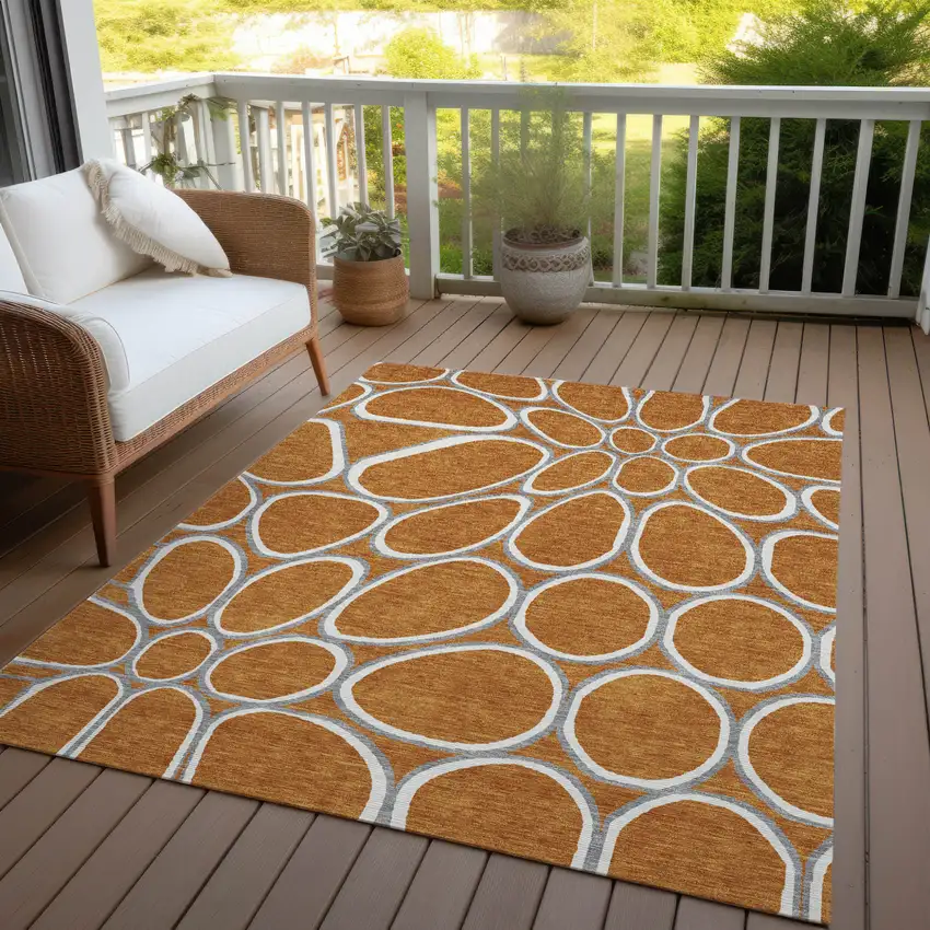 Copper Gray And Ivory Abstract Washable Indoor Outdoor Area Rug Photo 8