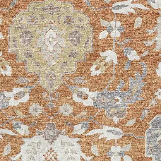 Copper Gray And Ivory Damask Washable Area Rug With UV Protection Photo 2