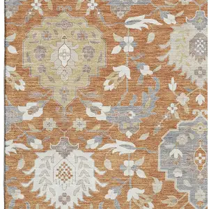 Photo of Copper Gray And Ivory Damask Washable Area Rug With UV Protection