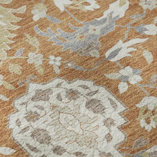 Copper Gray And Ivory Damask Washable Area Rug With UV Protection Photo 9