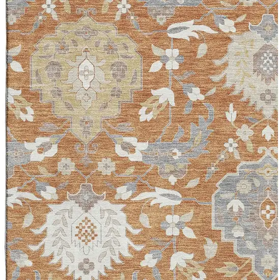 Copper Gray And Ivory Damask Washable Area Rug With UV Protection Photo 2
