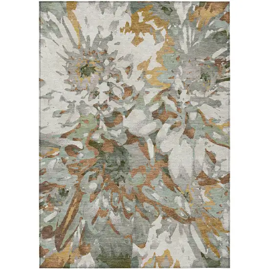 Copper Gray And Ivory Floral Washable Indoor Outdoor Area Rug Photo 2