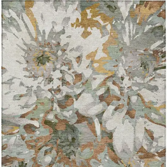 Copper Gray And Ivory Floral Washable Indoor Outdoor Area Rug Photo 6