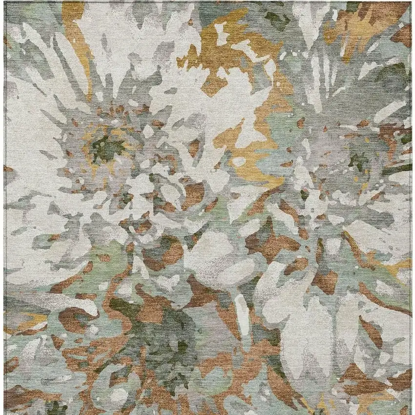 Copper Gray And Ivory Floral Washable Indoor Outdoor Area Rug Photo 6