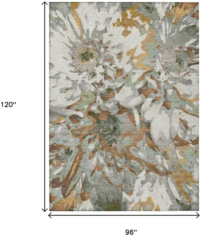 Copper Gray And Ivory Floral Washable Indoor Outdoor Area Rug Photo 3