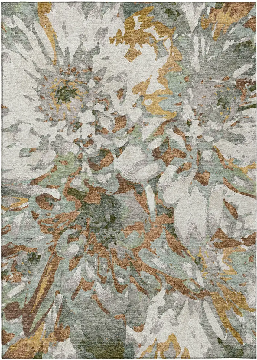 Copper Gray And Ivory Floral Washable Indoor Outdoor Area Rug Photo 2