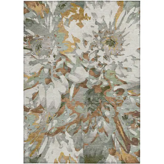 Copper Gray And Ivory Floral Washable Indoor Outdoor Area Rug Photo 4