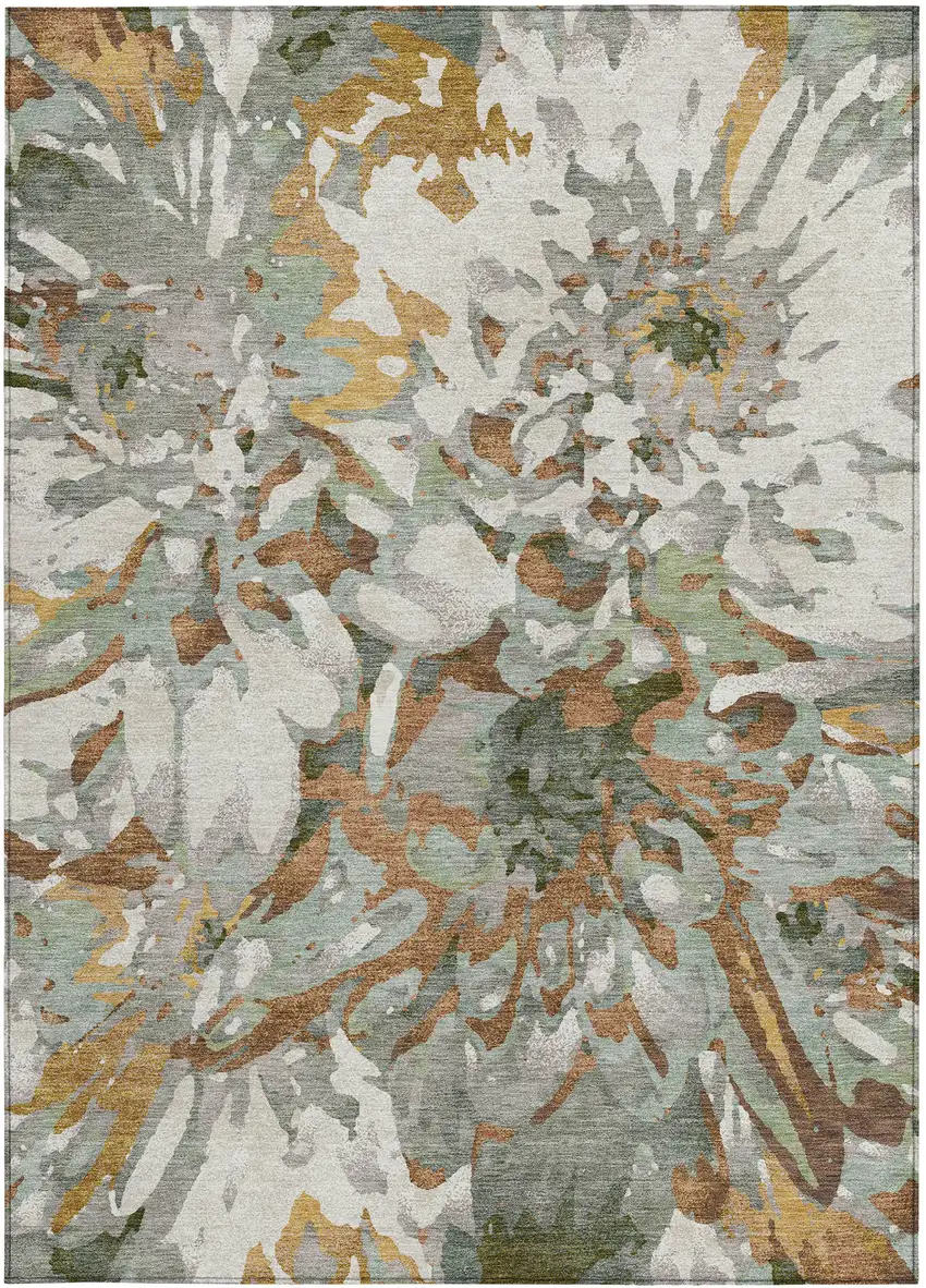 Copper Gray And Ivory Floral Washable Indoor Outdoor Area Rug Photo 4