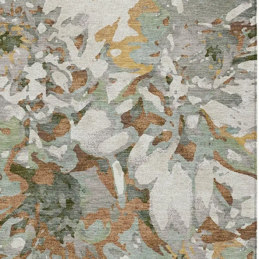 Copper Gray And Ivory Floral Washable Indoor Outdoor Area Rug Photo 7