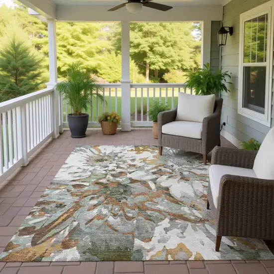 Copper Gray And Ivory Floral Washable Indoor Outdoor Area Rug Photo 9