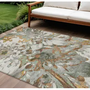 Photo of Copper Gray And Ivory Floral Washable Indoor Outdoor Area Rug