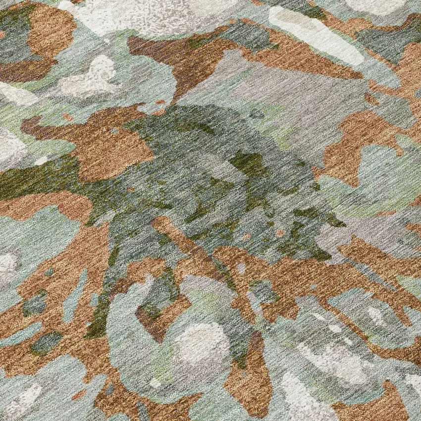 Copper Gray And Ivory Floral Washable Indoor Outdoor Area Rug Photo 6