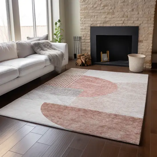 Copper Gray And Ivory Geometric Washable Area Rug With UV Protection Photo 5