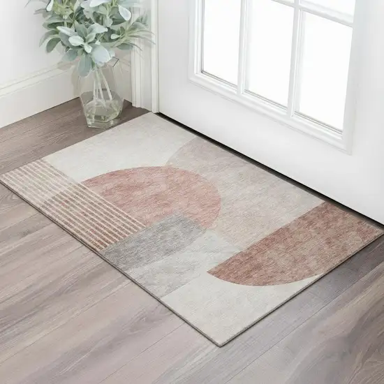 Copper Gray And Ivory Geometric Washable Area Rug With UV Protection Photo 1