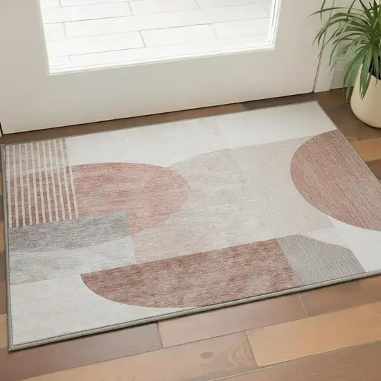 Copper Gray And Ivory Geometric Washable Area Rug With UV Protection Photo 2