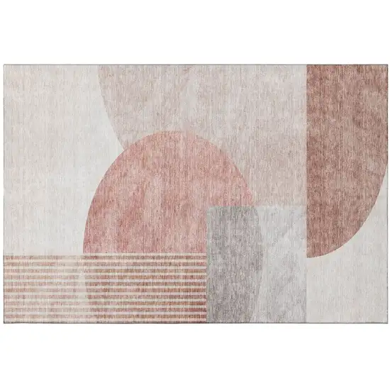 Copper Gray And Ivory Geometric Washable Area Rug With UV Protection Photo 2