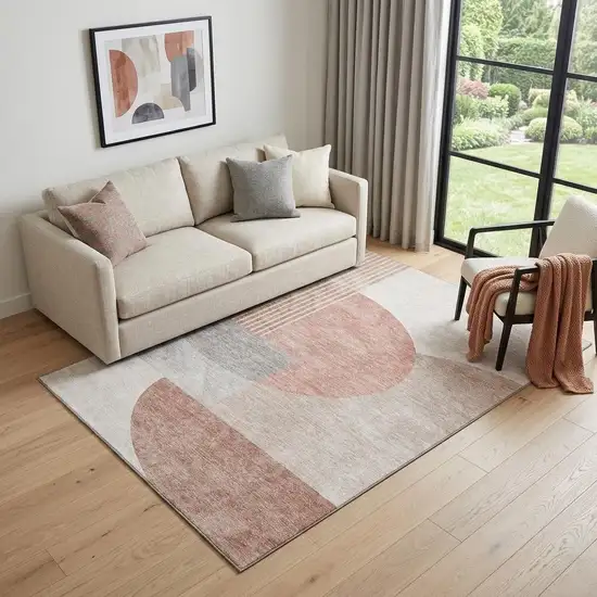Copper Gray And Ivory Geometric Washable Area Rug With UV Protection Photo 1