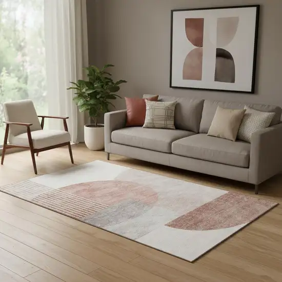 Copper Gray And Ivory Geometric Washable Area Rug With UV Protection Photo 1