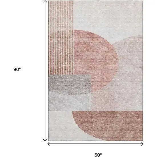 Copper Gray And Ivory Geometric Washable Area Rug With UV Protection Photo 3