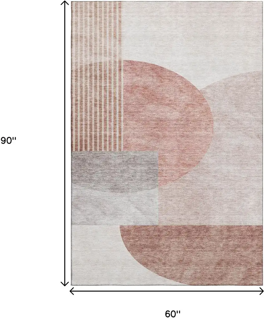Copper Gray And Ivory Geometric Washable Area Rug With UV Protection Photo 3