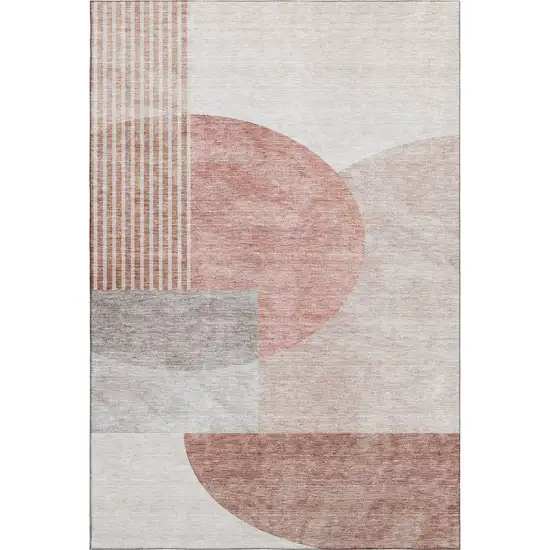 Copper Gray And Ivory Geometric Washable Area Rug With UV Protection Photo 2