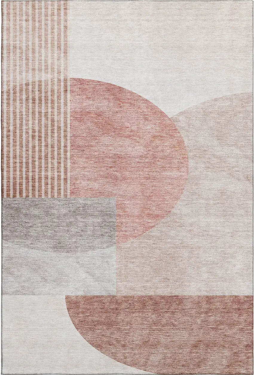 Copper Gray And Ivory Geometric Washable Area Rug With UV Protection Photo 2