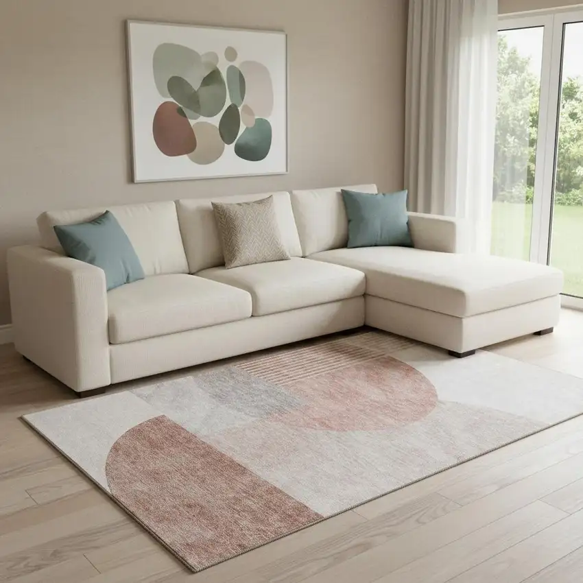 Copper Gray And Ivory Geometric Washable Area Rug With UV Protection Photo 1